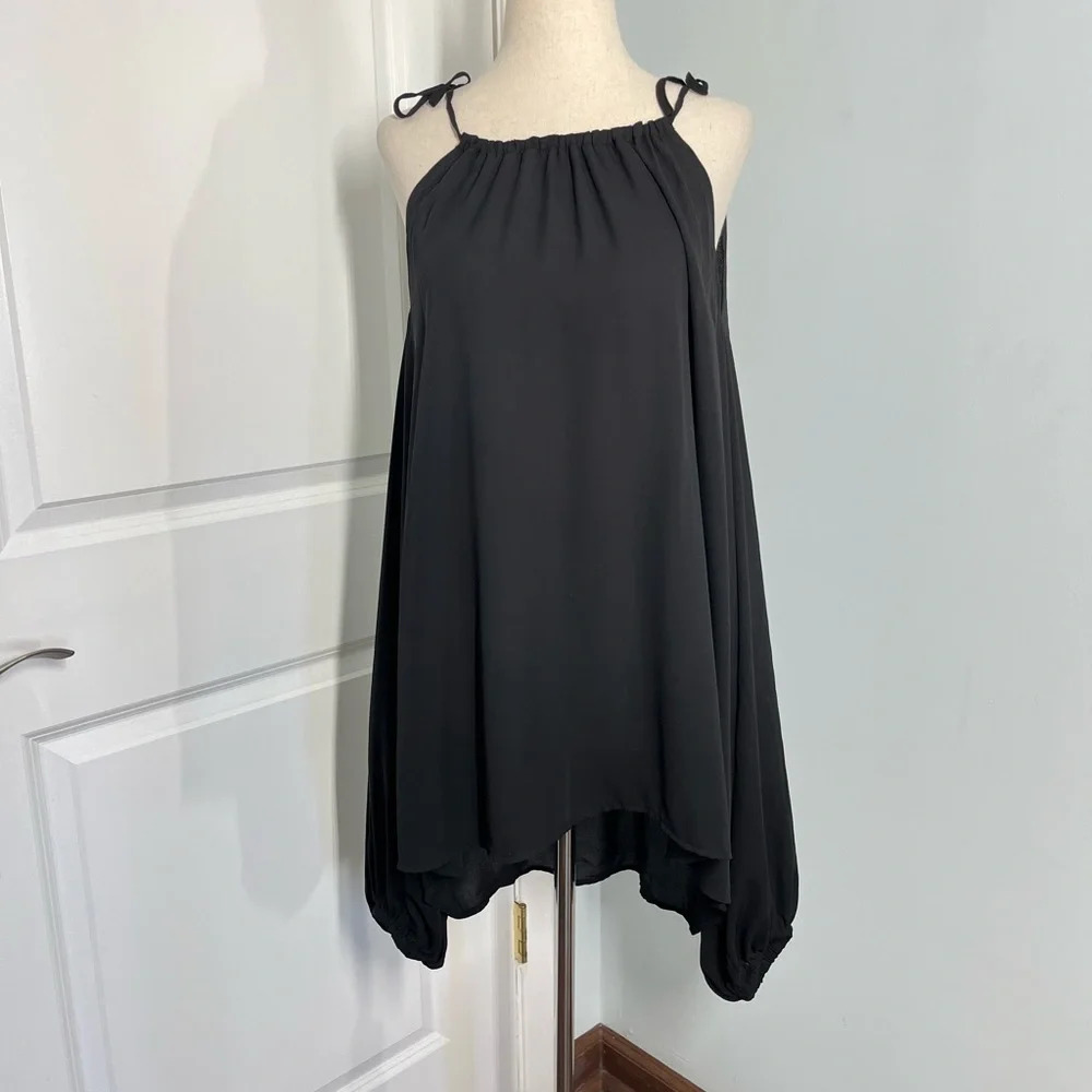 Eloquii black cold shoulder balloon sleeves blouse top size 22